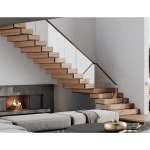 Escalier Mono <span class=keywords><strong>de</strong></span> luxe en bois <span class=keywords><strong>de</strong></span> chêne blanc Conception <span class=keywords><strong>de</strong></span> luxe Garde-corps en verre trempé Colonne vertébrale en acier Droit Hall d'appartement en métal - Product Image 3