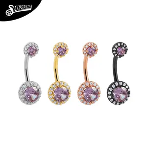 Wholesale Fashion Solid Inlay Cute Round Big Zircon Navel Body Piercing Jewelry Colorful Cz Women Belly Button Ring