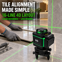 Niveau laser vert professionnel 4D 16 lignes 360 degrés, auto-nivelant, outil de pose pour l'installation de carrelage mural, de sol, de plafond et d'armoires