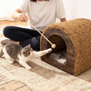 LM 나무 애완 동물 고양이 집 고양이 로프트 침대 수제 작은 고양이 침대 동굴 편안한 애완 동물 가구 자연 내구성 애완 동물 집 - Product Image 6