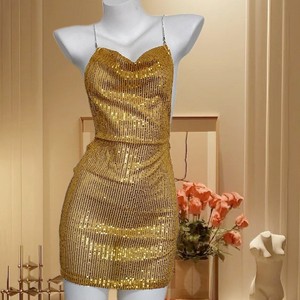 Vestido de malla con lentejuelas Dodomi, color rosa dorado, 116, ropa de club - Product Image 1