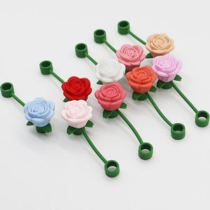 Fundas de silicona creativas de 10 mm para pajitas, a prueba de polvo, con diseño de dibujos animados y accesorios de bar con tapa de rosa en relieve. - Product Image 4