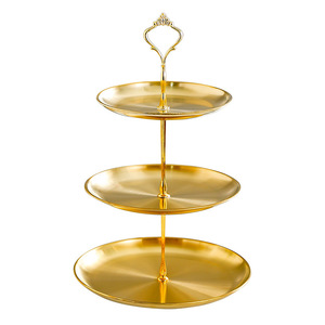 Multifunctionele gouden roestvrijstalen dessertstandaard met 2/3/4 lagen, fruitmand, serveerschaal voor Koreaans BBQ, taartplateau, snackrek - Product Image 6