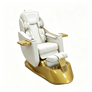 Fauteuil de pédicure électrique de luxe avec base dorée, lumière LED, fonction massage, plateau latéral et baignoire pour les pieds - Product Image 3