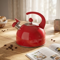 Bouilloire à sifflet en acier inoxydable rouge classique de 2,5 L Pot à thé à eau à fond à induction Capacité de 3L avec design classique en plastique