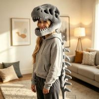 Masque-chapeau en peluche squelette de dinosaure coloré, accessoire de tête de dinosaure pour Halloween, jouet en peluche amusant pour fête costumée et cosplay