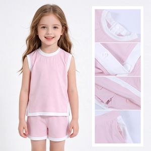 Ensemble débardeur et short sans manches pour filles, avec empiècements color block, en tissu yoga, tenue d'été décontractée pour enfants, pour le quotidien, les jeux et les activités de plein air - Product Image 4
