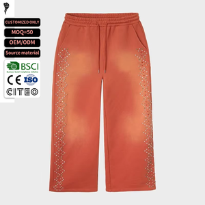 Men's Solid Knitted Capri Shorts <b>Elastic</b> Waist Drawstring Crystal Stud Decoration Street Style Sweatpants - Product Image 1