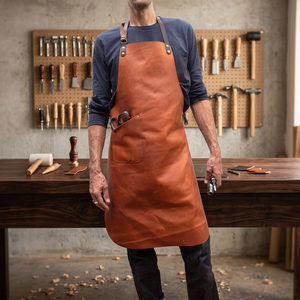 Delantal de cuero estilo clásico, duradero, con bolsillos, para cocinar, traje de trabajo - Product Image 4