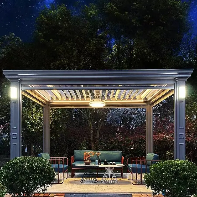 Dört taraflı fermuar stor perdeler ile lüks patio sistemi alüminyum veranda güverte gazebo kurulumu kolay