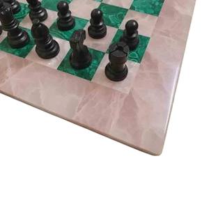 Handmade Rose Quartz and Malachite Stone Chess <b>Set</b> with Pieces Natural Stone Eco-friendly Chess Board & Bulk Products - Product Image 2