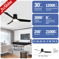 Ventilateur de plafond intelligent 1stshine 52 pouces avec lames noires, modes été/hiver, contrôle par application, fonction minuterie haute efficacité et éclairage