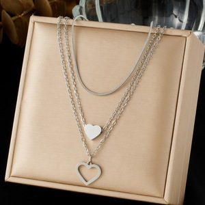 Heart Shaped Layered Clavicle Chain Gold Plated Stainless Steel Daily Wear Gift Necklace - Product Image 2