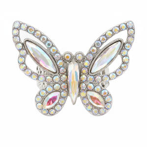 Romantici anelli elastici a farfalla in cristallo rodiato alla moda con tecnologia intarsio artiglio geometrico stella numero gemma eternità - Product Image 2