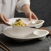 Bol en céramique blanc de 10/12 pouces avec coupelle à sauce intégrée, bol de service divisé, ensemble de vaisselle de restaurant pour la restauration