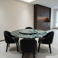 Table à manger ronde moderne de luxe en marbre vert glacé avec plateau tournant Lazy Susan assorti pour mobilier de maison et salle à manger de villa