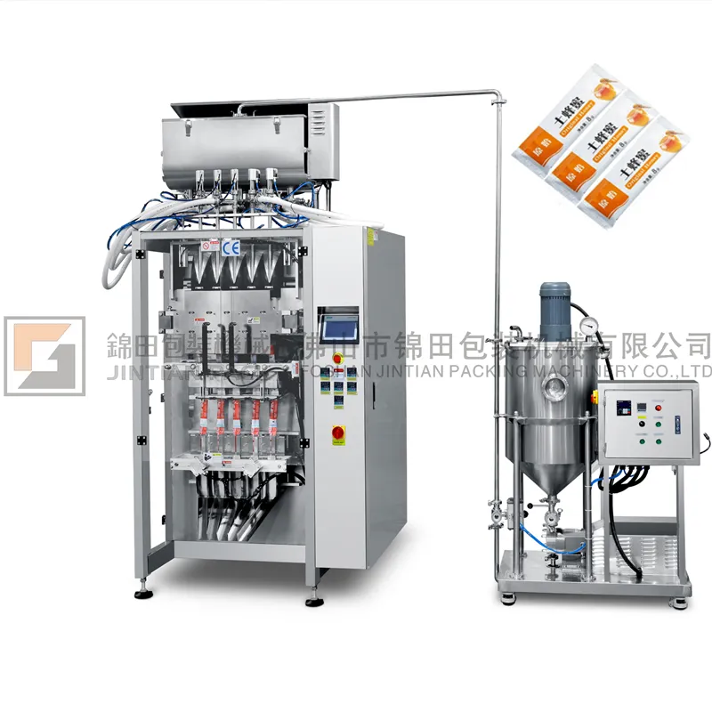 Полностью автоматизированная упаковочная машина для меда, соевого соуса, пакетиков, 5 полос