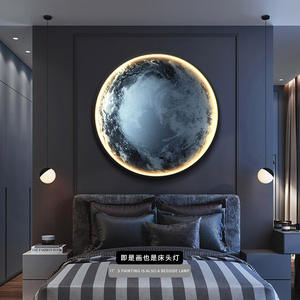 Homedecor Décoration de chambre à coucher Lune Terre Planète circulaire Art mural Lumière LED Cadre rond <span class=keywords><strong>Diamant</strong></span> Cristal Porcelaine <span class=keywords><strong>Peinture</strong></span> murale - Product Image 2