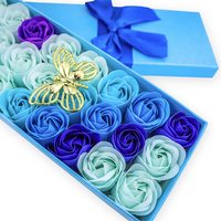 Kotak Hadiah Bunga Kering Biru Hari Valentine Set 33/pcs Kotak Hadiah Bunga Sabun Mawar Biru untuk Dekorasi Pernikahan