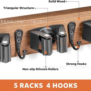 Wall Mounted Wooden Broom Holder Hook <b>Storage</b> Rack Heavy Duty For <b>Laundry</b> Room Home <b>Organization</b> Mop Rack - Product Image 5