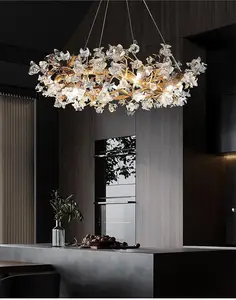 Kapok-candelabro de cristal con ramas de cobre para decoración del hogar, lámpara colgante con diseño creativo de flores de color dorado esmaltado, para apartamento y Villa, de alta calidad