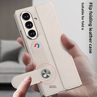 Compatible avec Z Fold8 Flip, support magnétique, étui en similicuir uni, protection intégrale, boutons