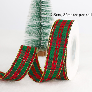 Stok tersedia pabrik pita Natal pita poliester bergaris merah dan hijau pita kemasan hadiah Natal - Product Image 5