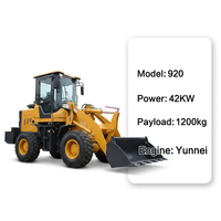 Chargeuse sur pneus compacte de 1,2 tonne, Yunnei 42KW, chargeuse frontale diesel pour travaux de terrassement et de construction