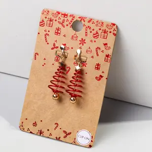 Moda diseñador creativo líneas en espiral árbol de Navidad abstracto estrella campanas aleación oreja clip hilo original pendientes de gota de Navidad