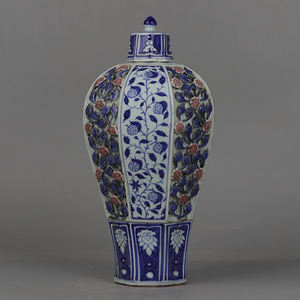 Antiguidade chinês yuan dynasty azul e branco flor octogonal padrão vaso de cerâmica jarra de gengibre - Product Image 4