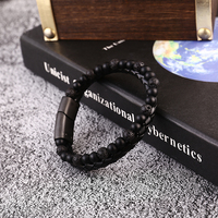 Bracelet Double couche en cuir véritable noir avec perles en pierre naturelle, fermoir magnétique en acier inoxydable