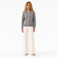 Damen Strickjacke mit Knopfleiste, Rundhalsausschnitt, Langen Ärmeln und Geripptem Saum in Einfarbigem Grau