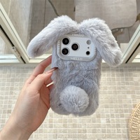 Étui de téléphone en peluche de lapin mignon pour iPhone 13 14 15 16 17 Pro Max, coque de protection en PC douce et chaude pour l'hiver