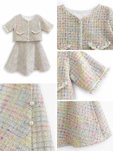 Ensemble chic en tweed pastel pour filles avec veste courte pour les fêtes - Product Image 6
