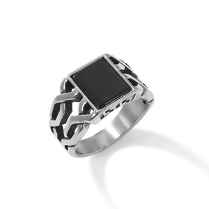 Người Đàn Ông Cổ Điển Của Titan Thép Vòng Cá Nhân Tay Đồ Trang Sức Vuông Thiết Kế Màu Đen Thép Không Gỉ Hạt Đen Đá Thời Trang Nhẫn - Product Image 6