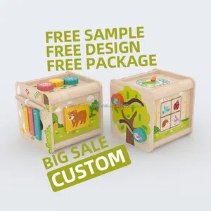 Jouets en bois cognitifs en bois Montessori Cube d'activité pour enfants éducation précoce pour cadeau de voyage sensoriel multifonctionnel éducatif