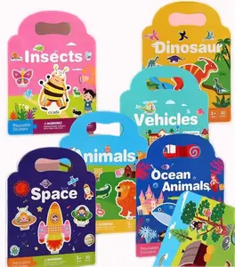 Children cartoon sticker books reusable space style jelly stickers book washable vinyl kids sticker book