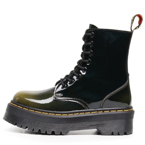 Women's Patent Leather <b>Boots</b> Lace-Up Round Toe Chunky Heel Anti-Slip Rubber Outsole All Seasons Solid Color Wholesale - Product Image 3