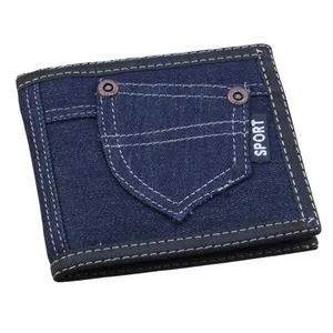 Wholesale New Design Original Denim Wallet with Outside Pocket Teenager Sport Unisex Black Canvas Jeans Card Wallet