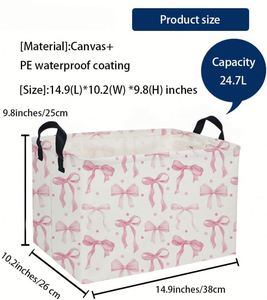 Cestas de Almacenamiento Personalizadas para Niños, Cesta Rosa con Lazo, Cesta Rectangular para Niñas, Contenedor de Almacenamiento Bonito para Decoración de Habitaciones - Product Image 2