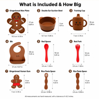 Ensemble repas bébé en silicone motif pain d'épices de Noël, qualité alimentaire, kit complet d'alimentation pour nourrissons, coffret cadeau de Noël pour nouveau-né