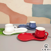 Ensemble tasse et soucoupe en céramique en forme d'arachide, plateau à collation, glaçure brillante, anse annulaire, 220 ml, coloré, logo personnalisé, vente en gros, coffret cadeau