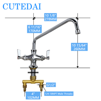 Vente en gros de mitigeur à un trou et deux poignées en laiton massif, robinet de cuisine commercial monté sur le pont pour mitigeur d'eau chaude et froide