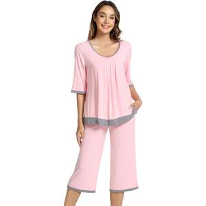 Conjunto de Pijama de Viscosa de Bambú Personalizado para Mujer, Suave, Manga 3/4, Pantalones Capri, Ropa de Dormir Fresca, Informal, de Dos Piezas - Product Image 1