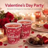 Gobelet en papier pour la Saint-Valentin, imprimé cœur rouge et guirlande lumineuse, jetable, pour les amoureux, vaisselle de fête, vente en gros, fournitures en vrac