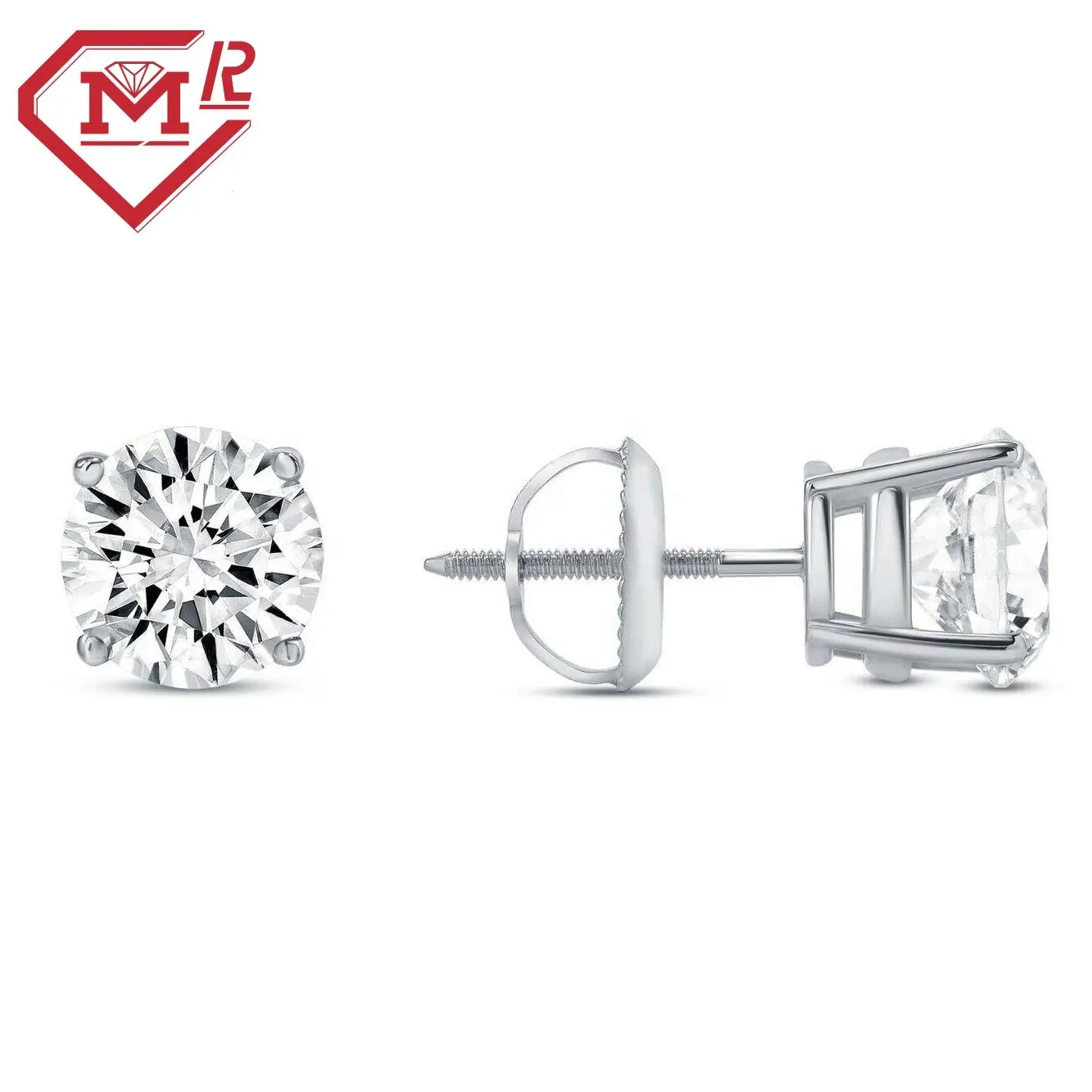 4 Prong gerçek 10K katı altın damızlık Moissanite küpe vida geri Unisex VVS yuvarlak Moissanite saplama küpe