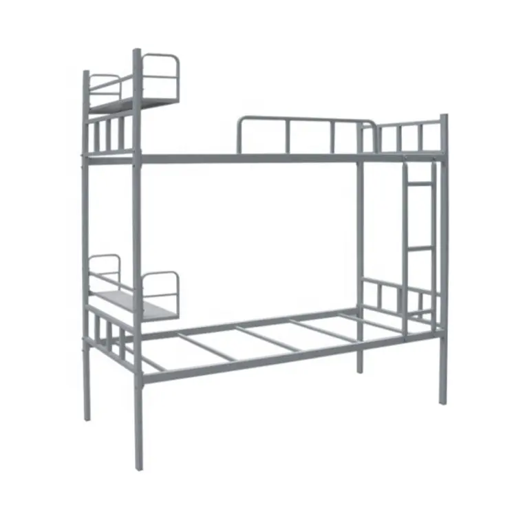 Cama de dormitório de aço dupla metálica, cama com deck duplo metálico em aço, cama com moldura de metal, é colocada na dormitória da equipe