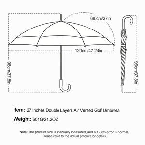 Paraguas de Golf de Lujo de Doble Capa con Ventilación, Resistente al Viento, de 27 Pulgadas, con Mango Curvo de Madera, Diseño Personalizado, para Negocios, con Tela Pongee - Product Image 3