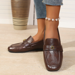 <span class=keywords><strong>Mocasines</strong></span> de Punta Cuadrada para <span class=keywords><strong>Mujer</strong></span>, Tacón de Cuña, Decoración con Botón Metálico Rosa, Zapatos Sin Cordones, Calzado Elegante e Informal para Oficina - Product Image 4