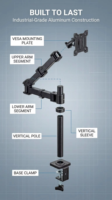 Bras de moniteur ergonomique à réglage de hauteur et de mouvement complet avec fixation par pince en C et base à œillet pour écrans de 17 à 32 pouces
